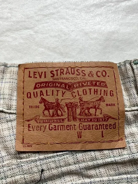 Vintage 90s Levis jean shorts beige brown blue grid 953 womens 8 high waisted - Picture 6 of 6